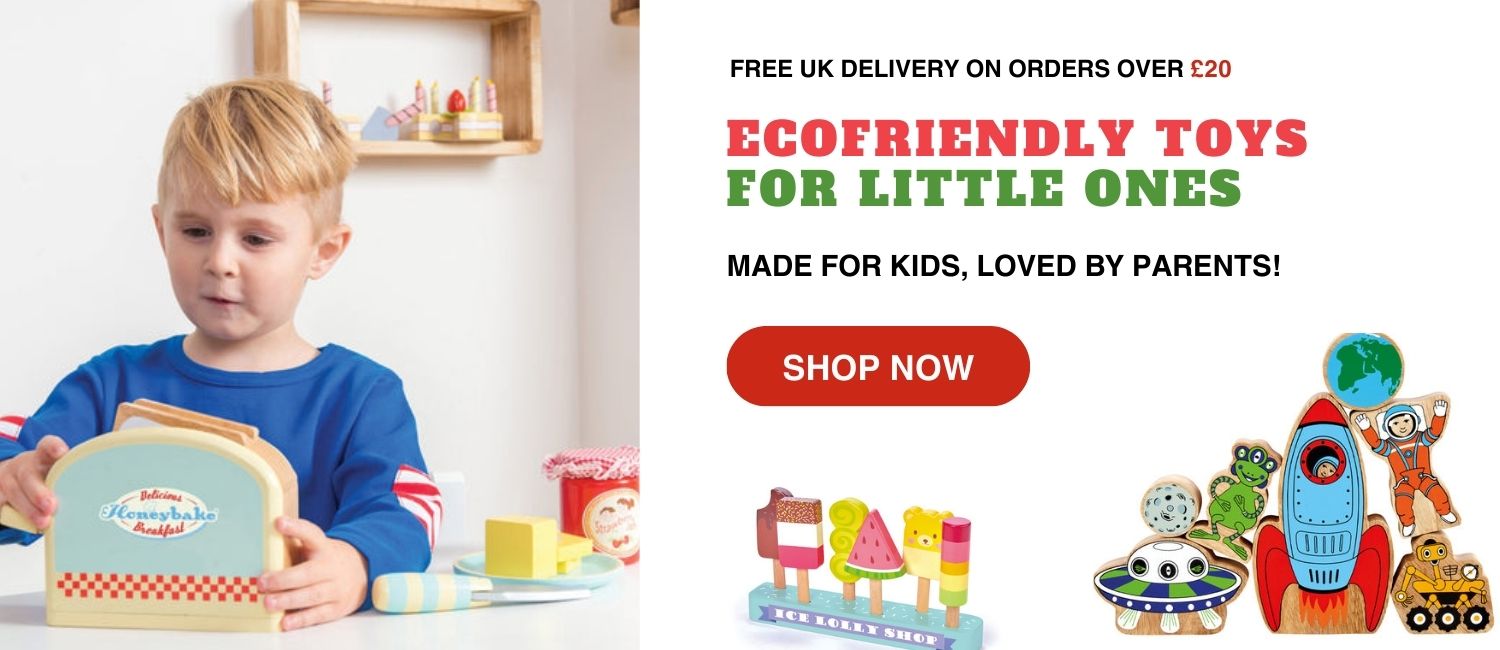 Eco-friendly toys for kids, wooden puzzles, plush animals, and learning sets from Froglet Toys
