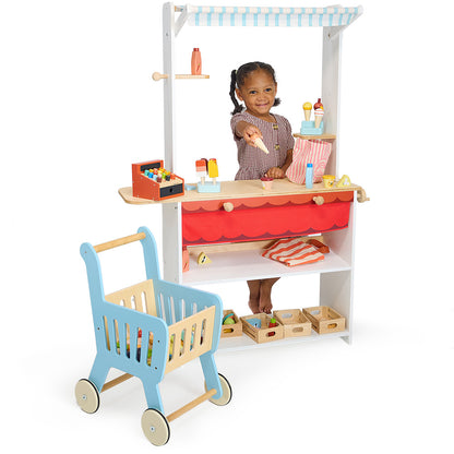 Shopkeepers stand pretend playsets with wooden accessories - Froglet Toys
