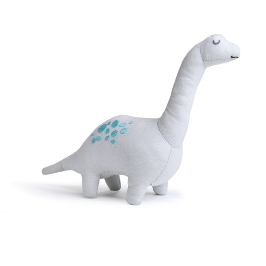 Bronty dinosaur linen soft toy from threadbear design.  Suitable from birth.  Collect all of the set.