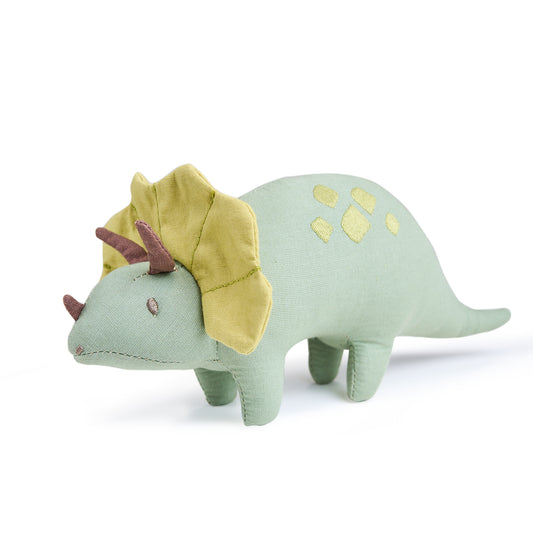 Trike dinosaur linen soft toy from threadbear design.  Suitable from birth.  