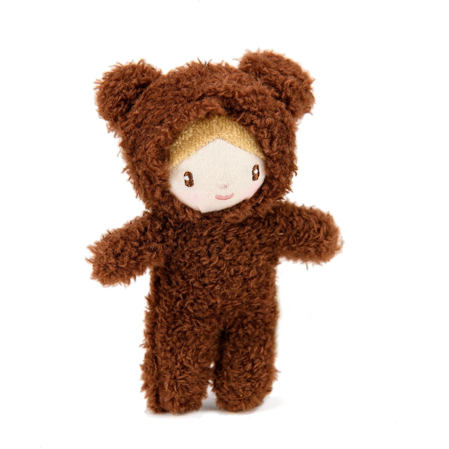 Threadbear Design Heidi Bear Little Peeps Doll.  A pocket size soft toy doll wearing a furry bear suit.  Perfect for dolls houses and imaginative play.