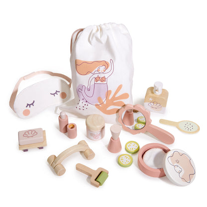 Spa retreat wooden playset for kids with accessories by Froglet Toys
