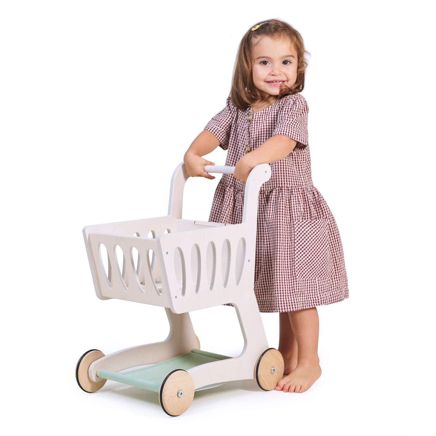 Wooden shopping cart toy for for kids by Froglet Toys
