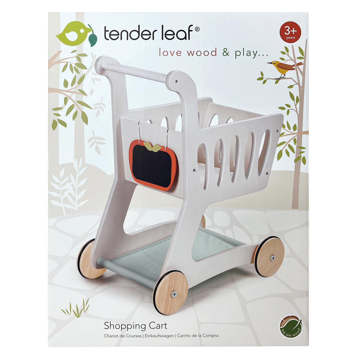 Wooden shopping cart toy for for kids by Froglet Toys
