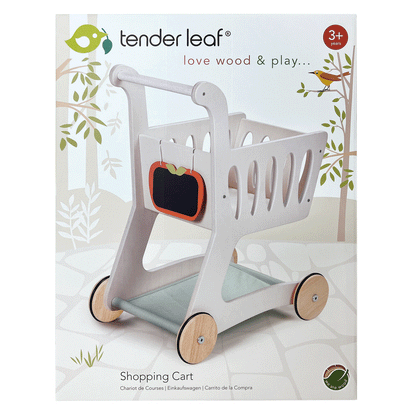 Wooden shopping cart toy for for kids by Froglet Toys
