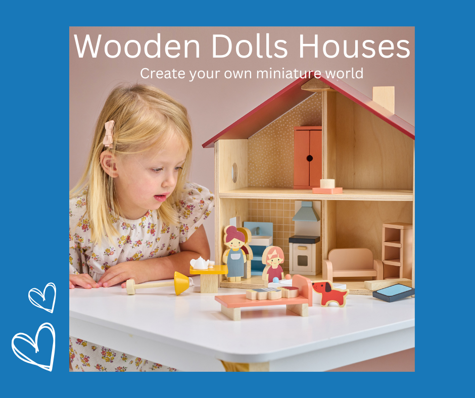 Wooden Dolls House Collection.  Children's wooden dolls houses, dolls and wooden furniture for dolls houses.  Sustainable, eco-friendly toys.  