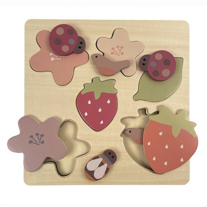 Strawberry puzzle wooden toy with colorful pieces for fun and educational play - Froglet Toys
