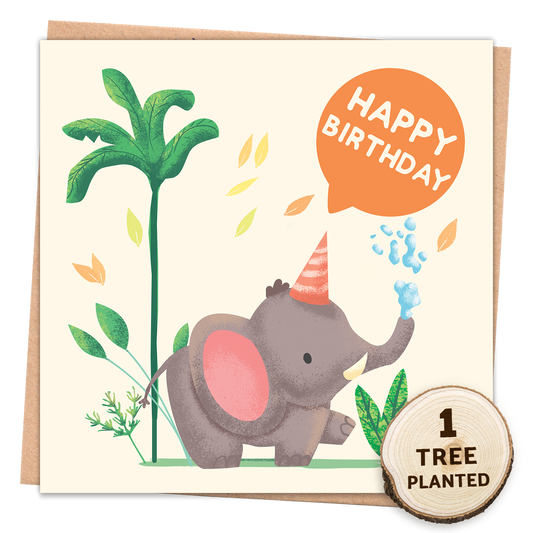 Happy Birthday Elephant Card - Eco-Friendly with Seed Token