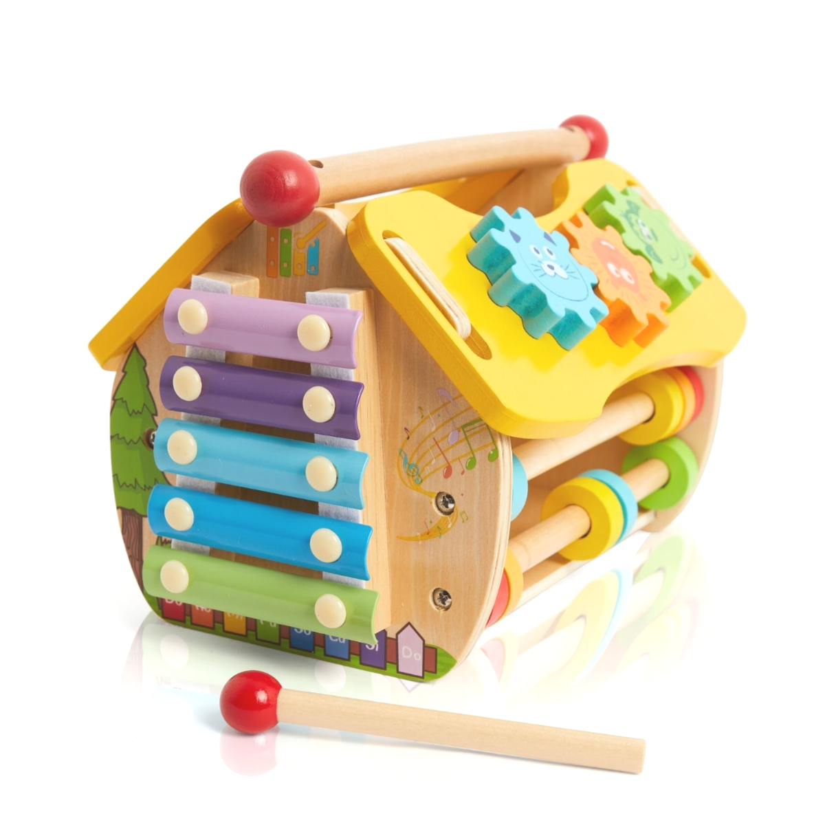 Interactive wooden activity house for toddler play - Froglet Toys
